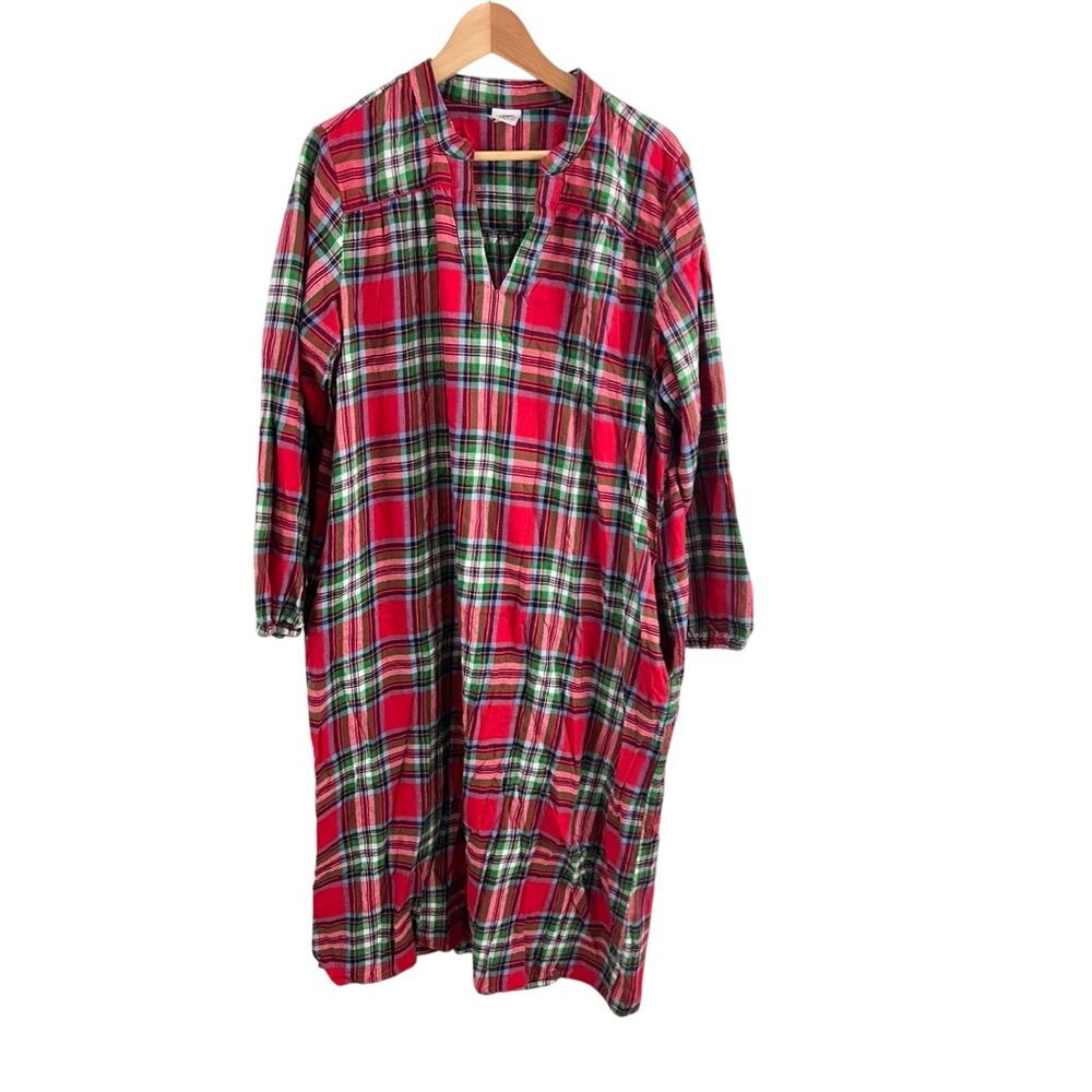 Lands' End Flannel Plaid Pajama Dress Nightgown Red Size XL